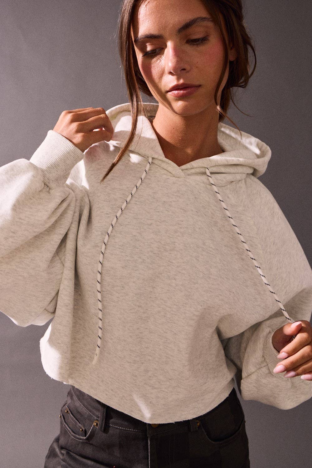 Cropped Raw Hem Hoodie
