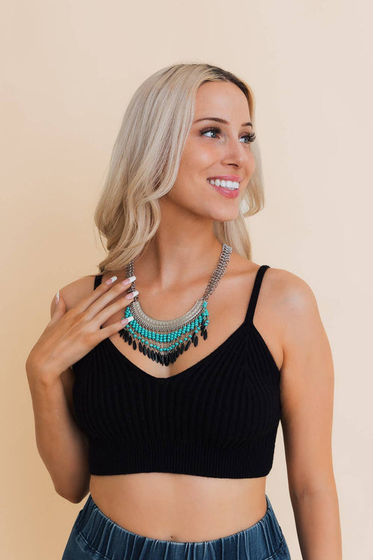 Turquoise Fringe Bib Necklace