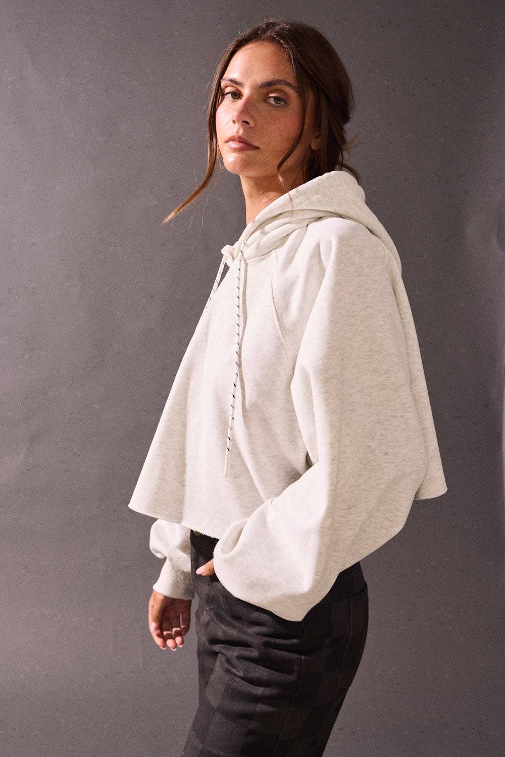 Cropped Raw Hem Hoodie
