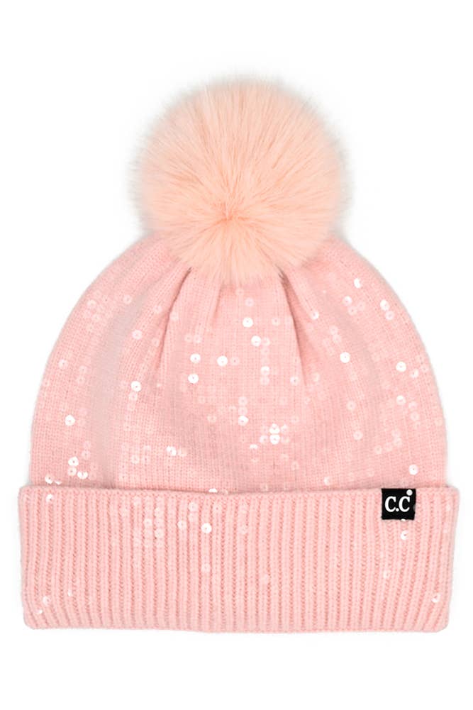 C.C All Over Clear Sequin Pom Beanie