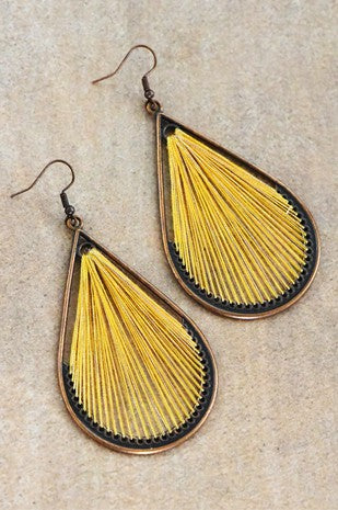 Boho Mustard Threaded Teardrop Earrings