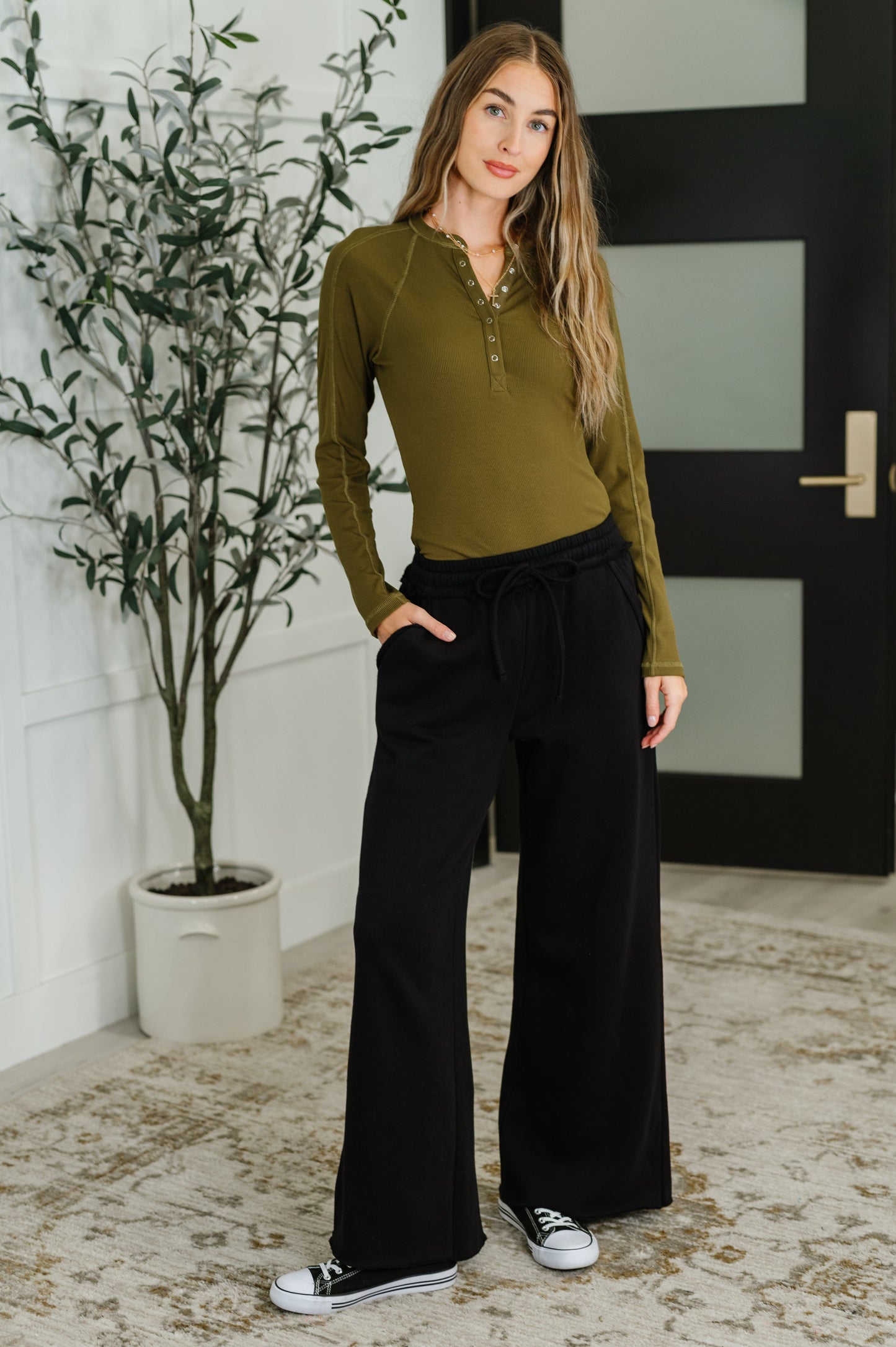 Effortless Edge Knit Top Camo Green