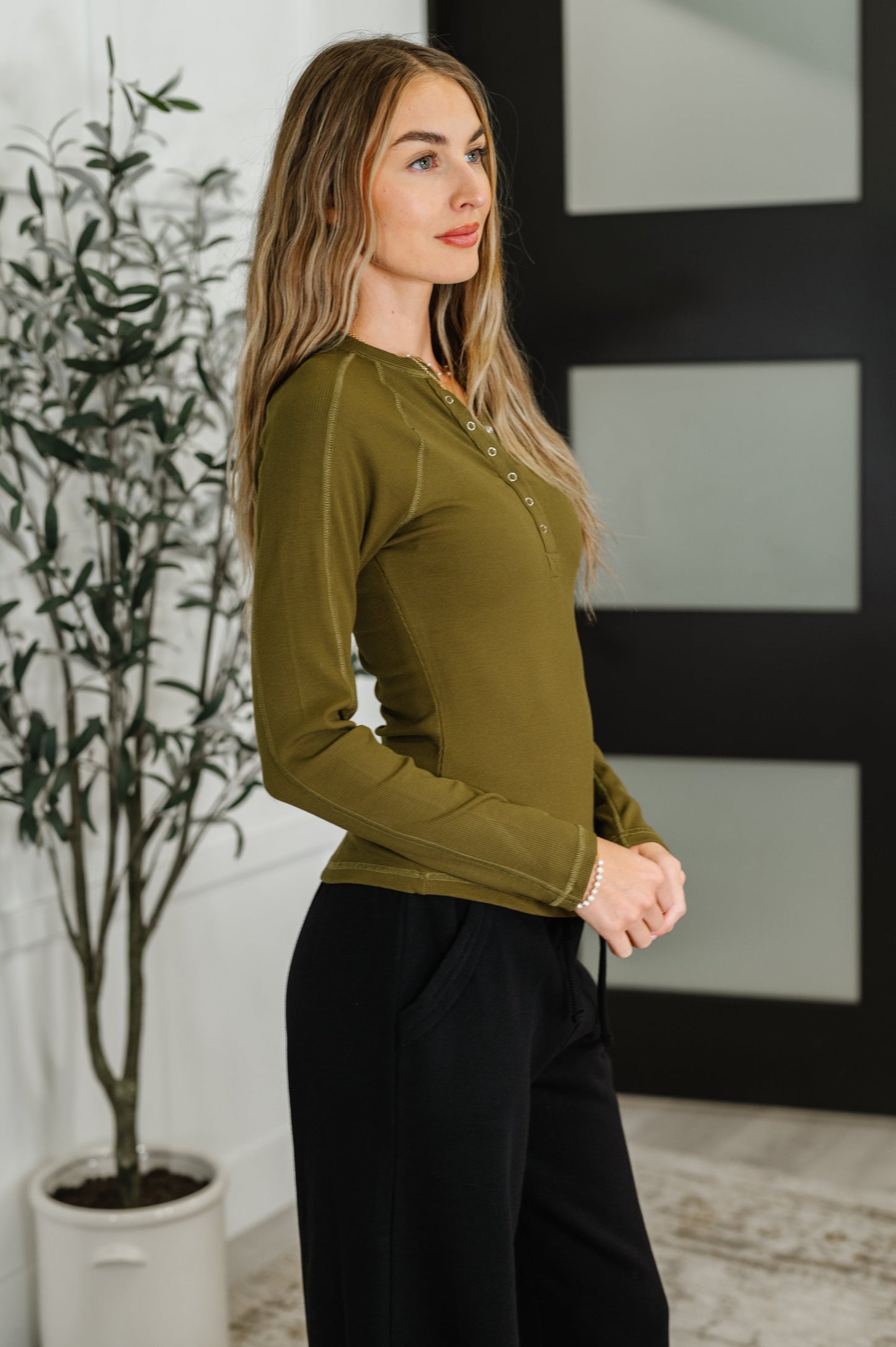 Effortless Edge Knit Top Camo Green
