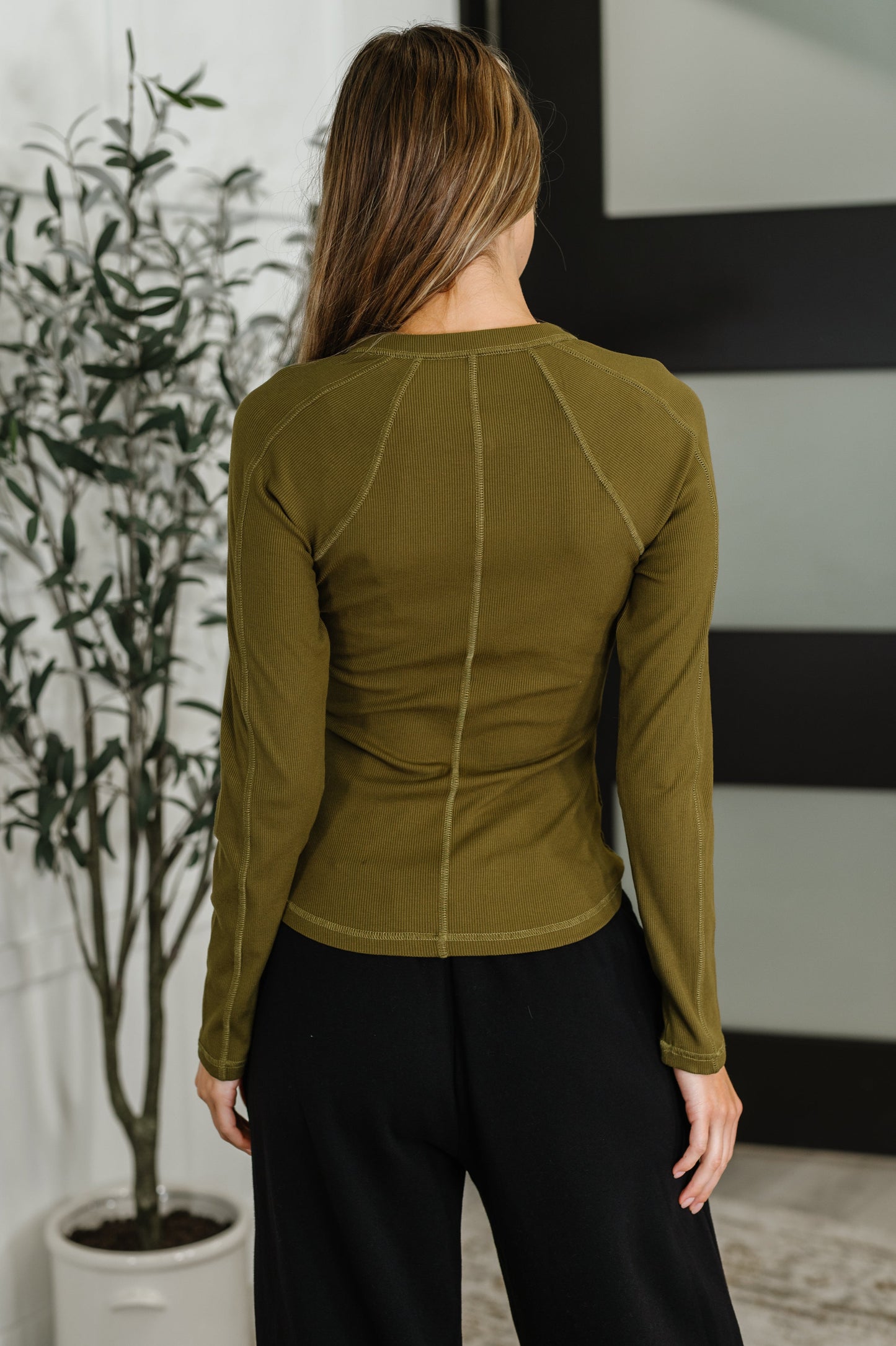 Effortless Edge Knit Top Camo Green