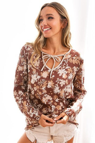 FLORAL TIED NECK TOP