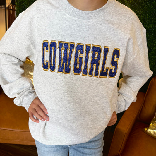 School Spirit Glitter Embroidered CrewNeck