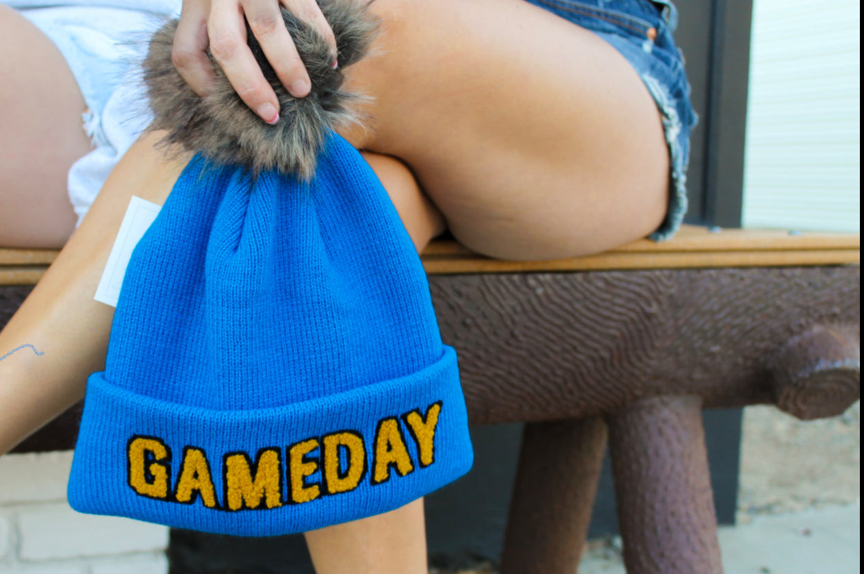 Blue & Gold Game Day Pom Hat