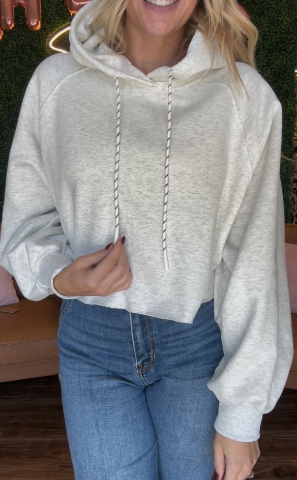 Cropped Raw Hem Hoodie