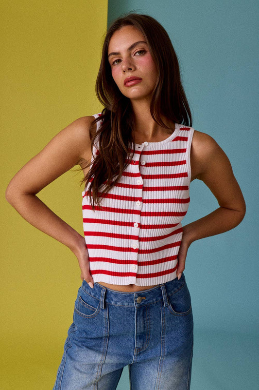 Striped Button Tank