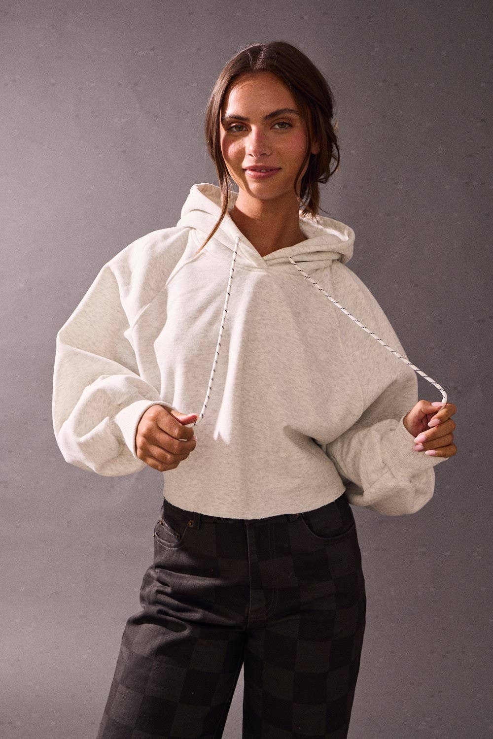 Cropped Raw Hem Hoodie
