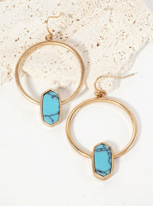 Natural-Stone Hexagon Earrings