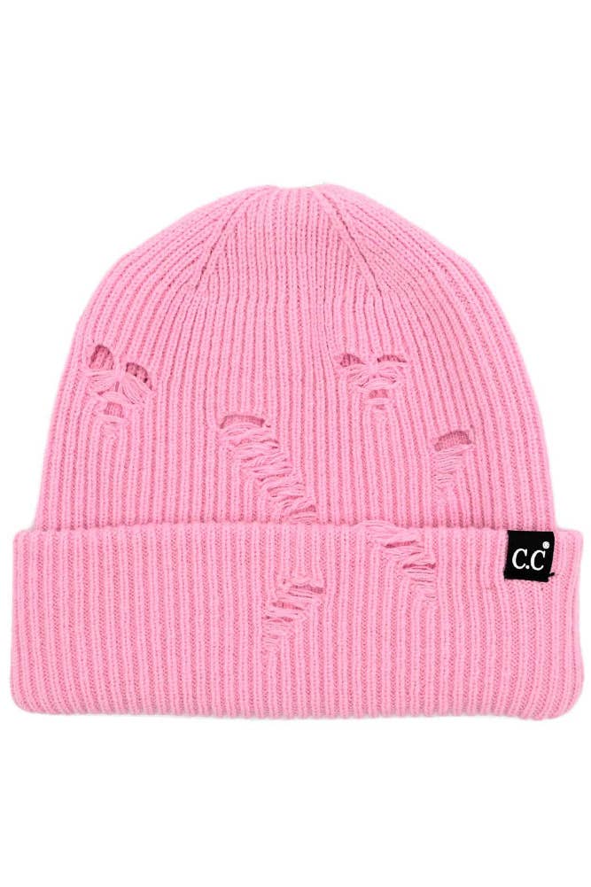 C.C Distressed Solid Cuff Beanie Hat