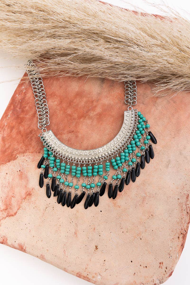 Turquoise Fringe Bib Necklace