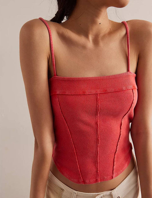 Red Ribbed Tank Top